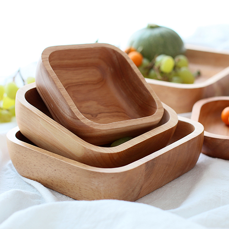 Meal Prep Bowl - 대형 사각 나무 그릇, 과일 샐러드