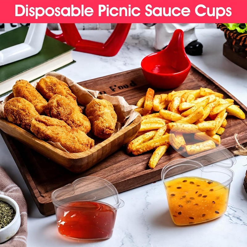 100세트 1.5온스 투명 하트 모양 젤로컵(뚜껑 포함 - Sauce Dipping Cup 리뷰 및 가격