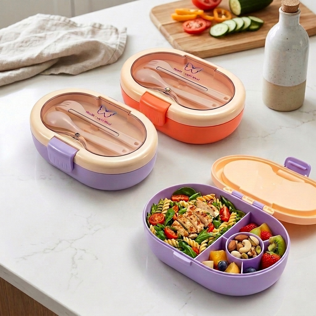 칸막이가 있는 플라스틱 도시락, 수저 및 소스 용기 포 - Meal Prep Or Prep Meal 리뷰 및 가격